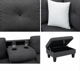 Star Dark Grey Fabric Sectional with Storage Ottoman and Drop-Down Table view 2