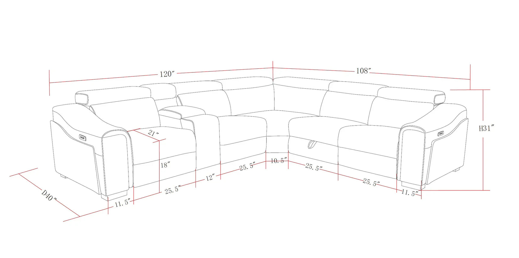 Yash Grey Premium Corduroy 6-Piece Reclining Sectional view 17