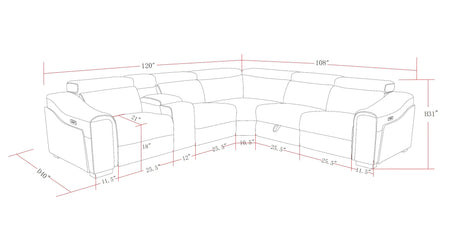 Yash Grey Premium Corduroy 6-Piece Reclining Sectional view 17