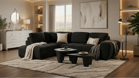 Uptown Black 2-Piece Fabric Sectional Sofa with Vertical Channeling from Ella Furniture