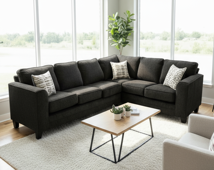 Thea Black Fabric Sectional
