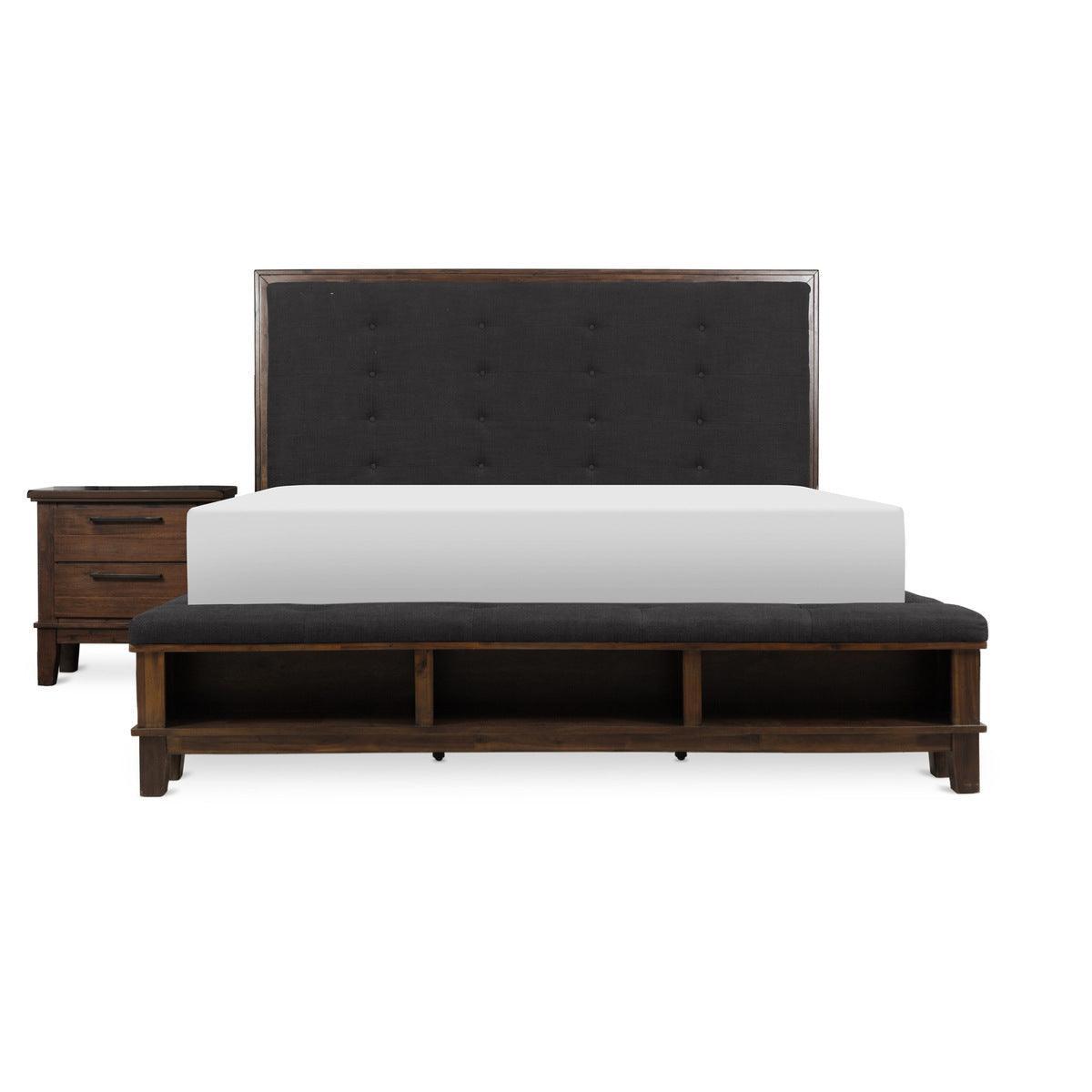 Brown Modern Contemporary Solid Wood Shelves Velvet Upholstered Tufted Queen Bed - Ella Furniture