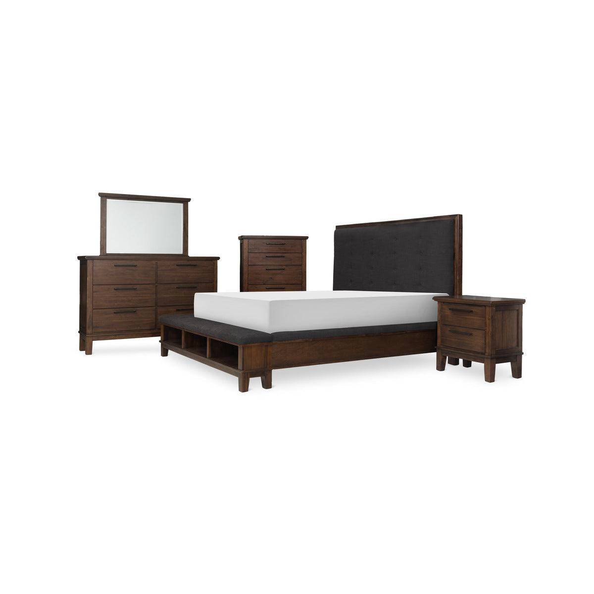 Brown Modern Contemporary Solid Wood Shelves Velvet Upholstered Tufted Queen Bed - Ella Furniture