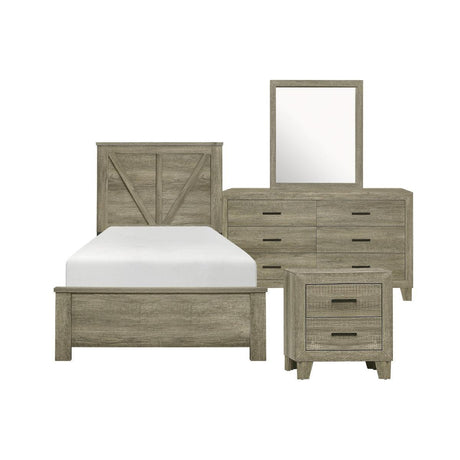 Gray Modern Traditional Rustic Solid Wood And Veneers Panel Twin Bed - Ella Furniture