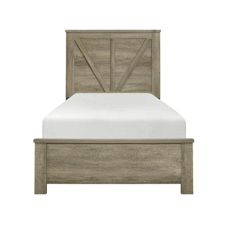 Gray Modern Traditional Rustic Solid Wood And Veneers Panel Twin Bed - Ella Furniture