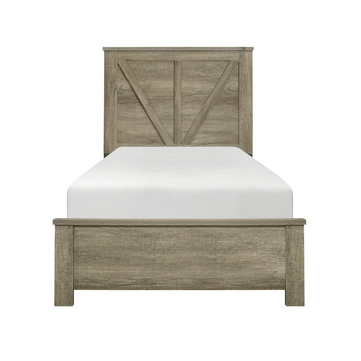 Gray Modern Traditional Rustic Solid Wood And Veneers Panel Twin Bed - Ella Furniture