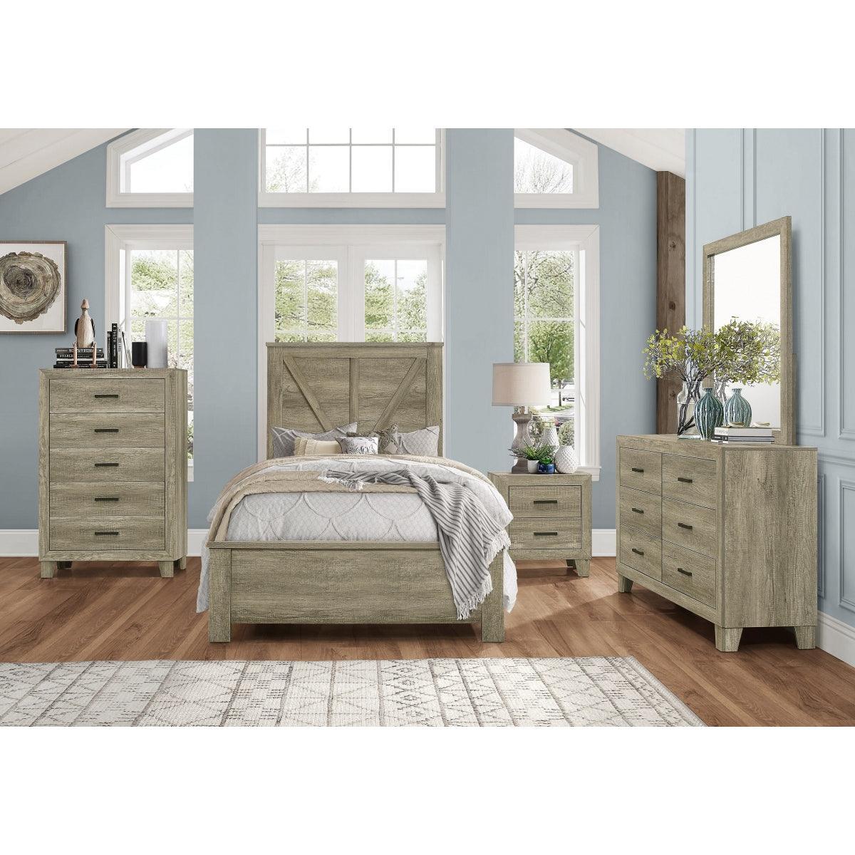 Gray Modern Traditional Rustic Solid Wood And Veneers Panel Twin Bed - Ella Furniture