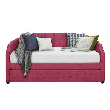 Pink Modern Contemporary Solid Wood Metal Fabric Upholstery Trundle YouthDayBed - Ella Furniture