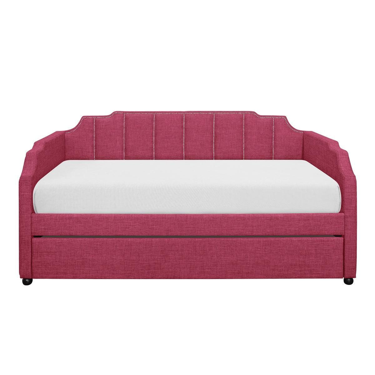 Pink Modern Contemporary Solid Wood Metal Fabric Upholstery Trundle YouthDayBed - Ella Furniture