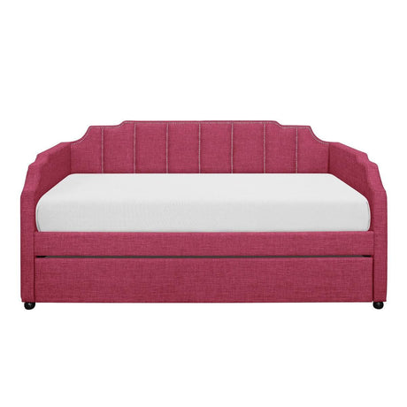 Pink Modern Contemporary Solid Wood Metal Fabric Upholstery Trundle YouthDayBed - Ella Furniture