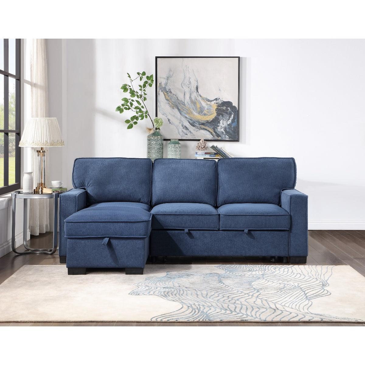 Blue Modern Contemporary Solid Wood And Plywood Fabric Upholstery Pull-Out Sectional - Ella Furniture