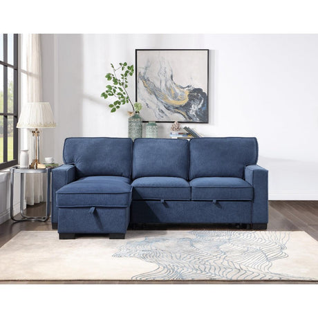 Blue Modern Contemporary Solid Wood And Plywood Fabric Upholstery Pull-Out Sectional - Ella Furniture