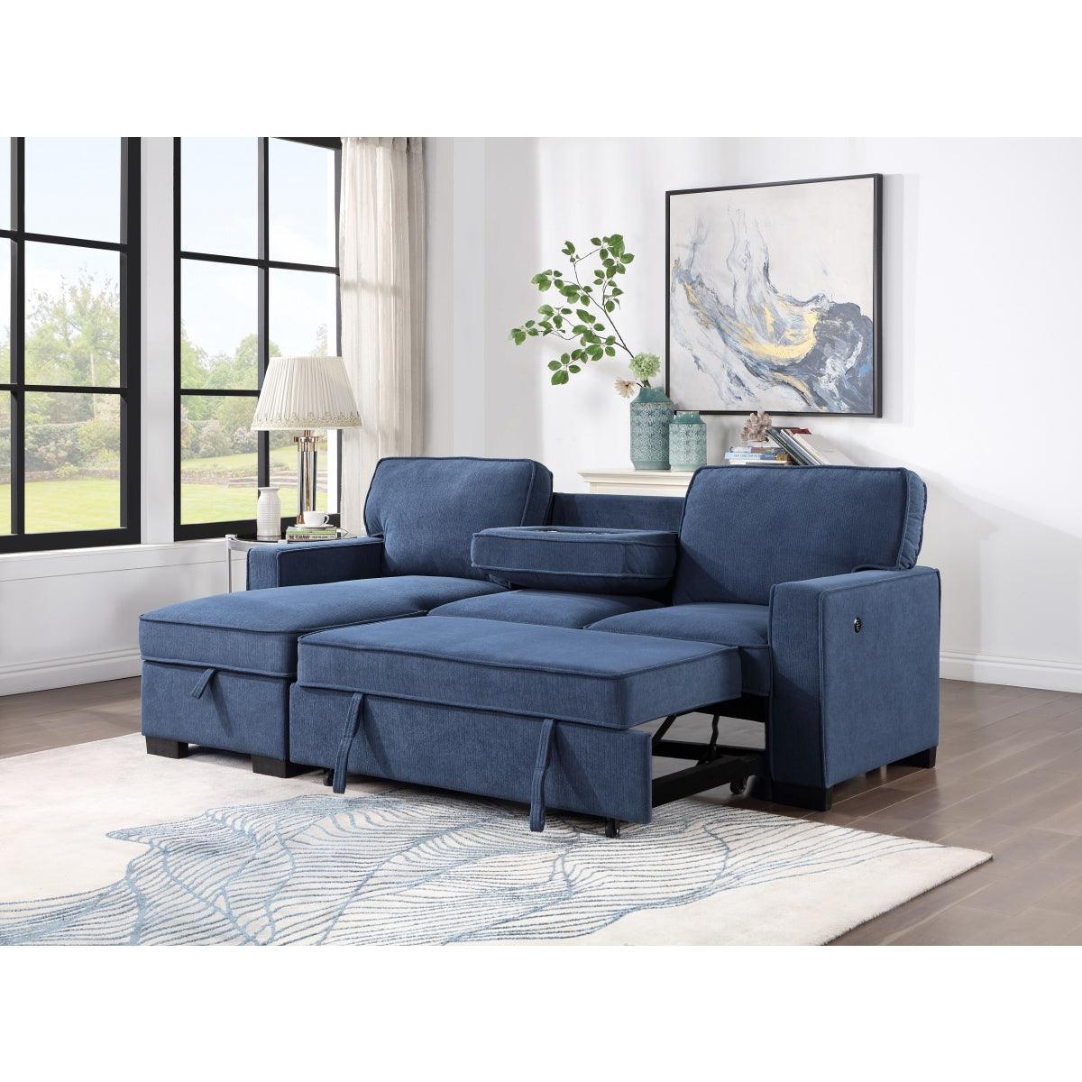 Blue Modern Contemporary Solid Wood And Plywood Fabric Upholstery Pull-Out Sectional - Ella Furniture