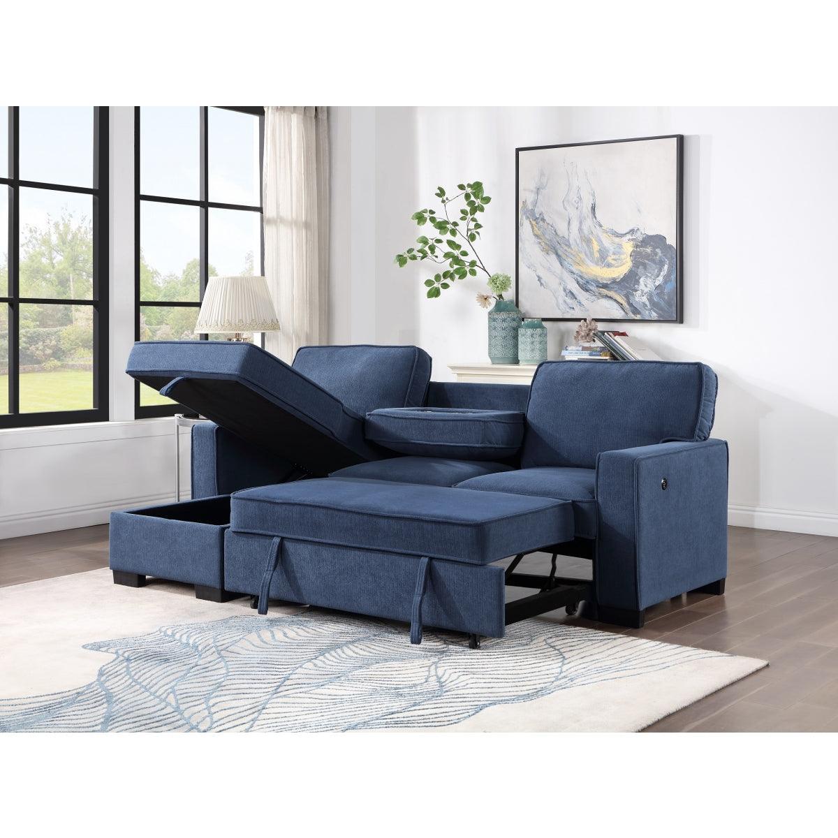 Blue Modern Contemporary Solid Wood And Plywood Fabric Upholstery Pull-Out Sectional - Ella Furniture