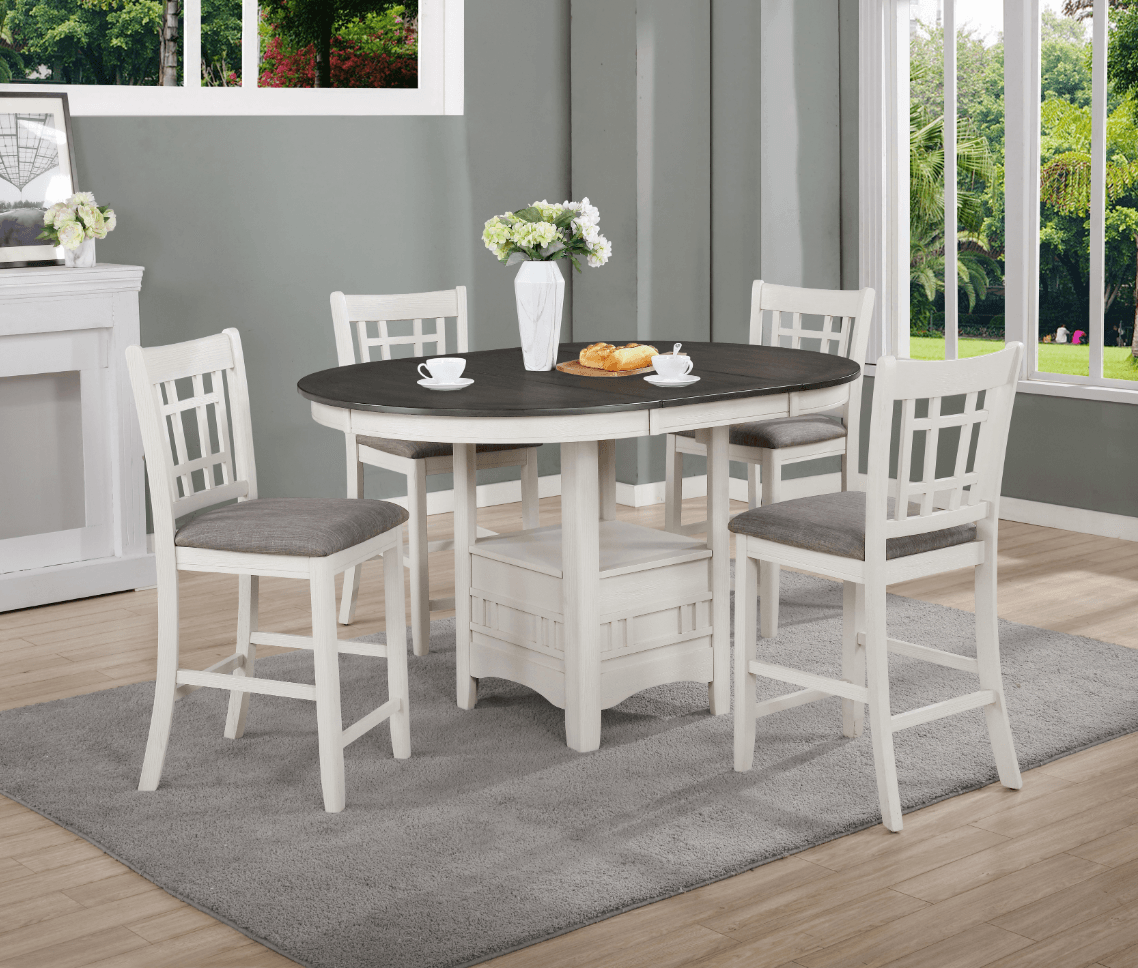 Hartwell Chalk Gray Modern Wood Oval Extendable Counter Height Dining Room Set - Ella Furniture