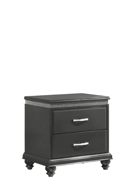 Frampton Night Stand Gray, Contemporary Wood, Metal Knobs 2 Drawers - Ella Furniture