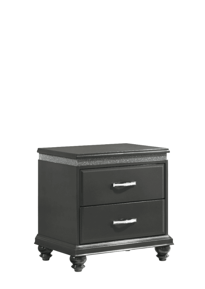 Frampton Night Stand Gray, Contemporary Wood, Metal Knobs 2 Drawers - Ella Furniture
