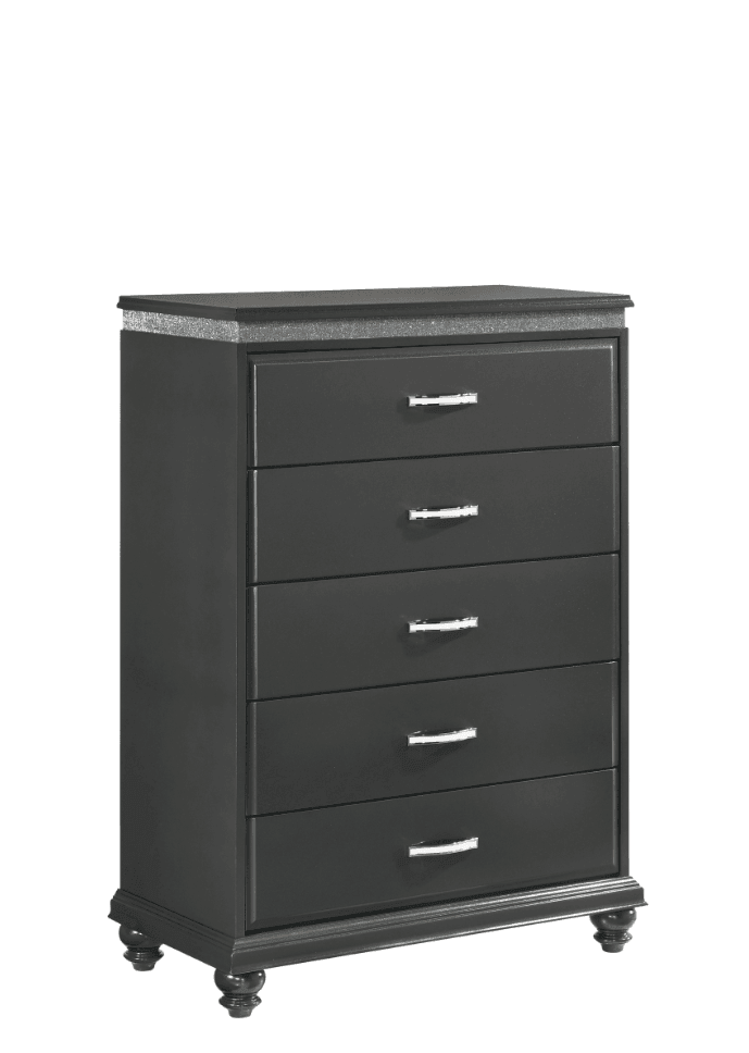 Frampton Chest Gray, Sleek And Modern Wood, Metal 5 Drawers - Ella Furniture