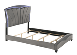 Frampton Gray Sleek And Modern Queen LED Velvet Upholstered Panel Bed - Ella Furniture