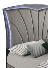 Frampton Gray Sleek And Modern Queen LED Velvet Upholstered Panel Bed - Ella Furniture