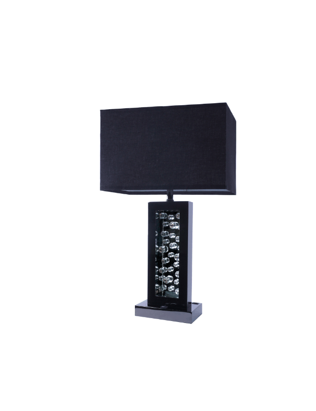 Black Nickel Modern Contemporary Metal Fabric Glass Table Lamp - Ella Furniture