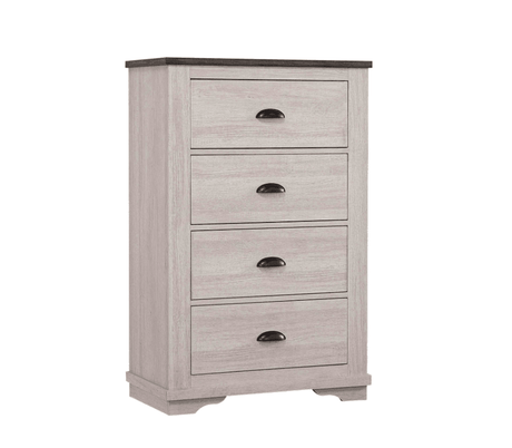 Coralee Chest Chalk-Gray, Transitional Modern And Sleek Wood, Metal 4 Drawers - Ella Furniture