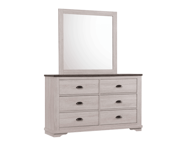 Coralee Dresser Chalk/Grey, Modern Sleek Wood, 6 Drawers - Ella Furniture