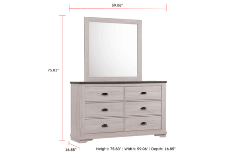Coralee Dresser Chalk/Grey, Modern Sleek Wood, 6 Drawers - Ella Furniture