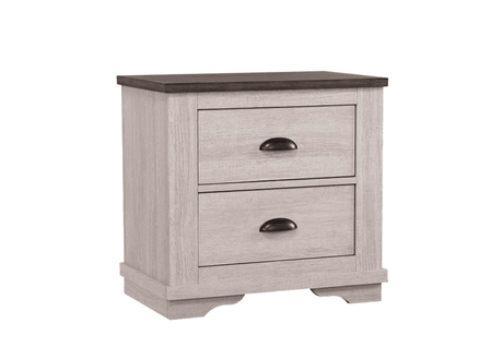 Coralee Night Stand Chalk/Grey, Transitional Modern And Sleek Wood, Metal 2 Drawers - Ella Furniture