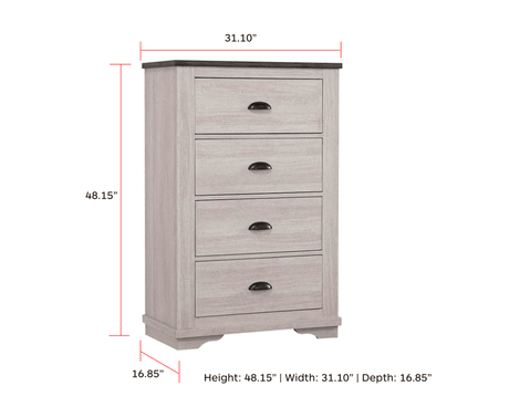 Coralee Chest Chalk-Gray, Transitional Modern And Sleek Wood, Metal 4 Drawers - Ella Furniture