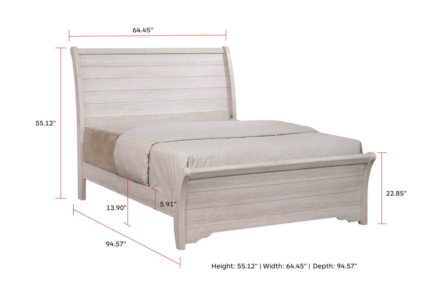 Coralee Chalk-Gray Traditional Rustic Modern Contemporary Wood Queen Sleigh Bed - Ella Furniture