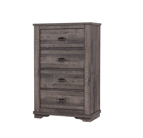 Coralee Chest Gray, Transitional Modern And Sleek Wood, Metal 4 Drawers - Ella Furniture