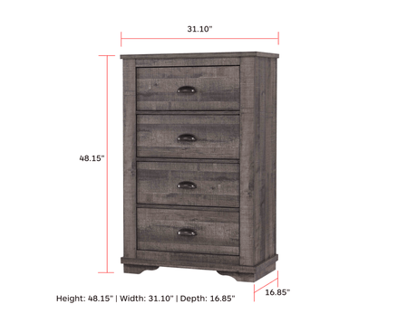 Coralee Chest Gray, Transitional Modern And Sleek Wood, Metal 4 Drawers - Ella Furniture