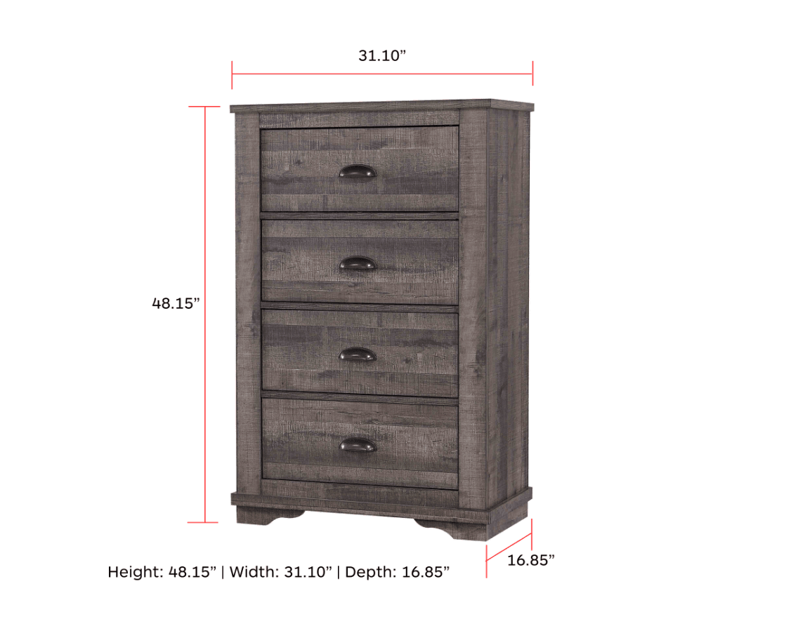 Coralee Dresser Grey, Modern Sleek Wood, 6 Drawers - Ella Furniture