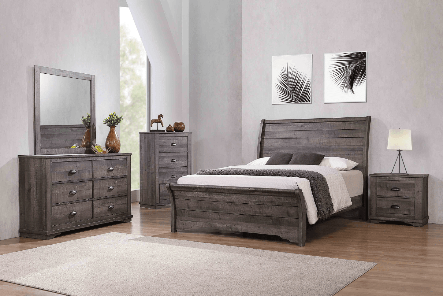Coralee Night Stand Gray, Transitional Modern And Sleek Wood, Metal 2 Drawers - Ella Furniture
