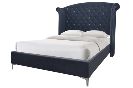 Lucinda Velvet Dark Gray Sleek And Modern Queen Upholstered Tufted Panel Bed - Ella Furniture