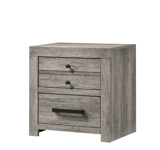 Tundra Night Stand Gray, Contemporary Sleek And Modern Wood, Metal Nickel Knob 2 Drawers - Ella Furniture