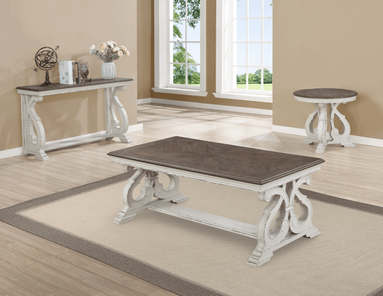 Clementine White-Brown 3-Piece Coffee Table Set (1Xcoffee 2Xend) - Ella Furniture