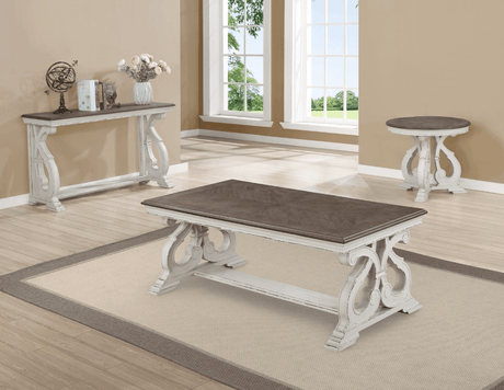Clementine White-Brown 3-Piece Coffee Table Set (1Xcoffee 2Xend) - Ella Furniture