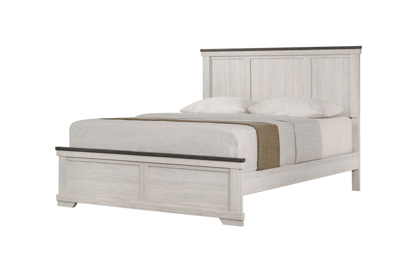 Leighton Cream/Brown Simple And Modern Solid Hardwood Queen Panel Bed - Ella Furniture