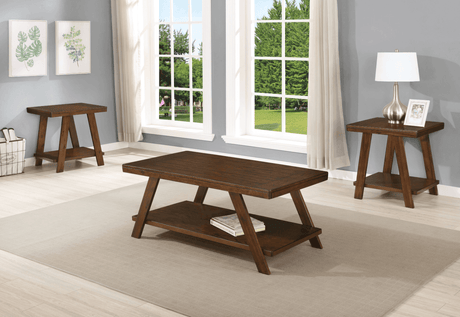 Samhorn Brown Finish Modern 3-Piece Coffee Table Set, Angled Legs - Ella Furniture