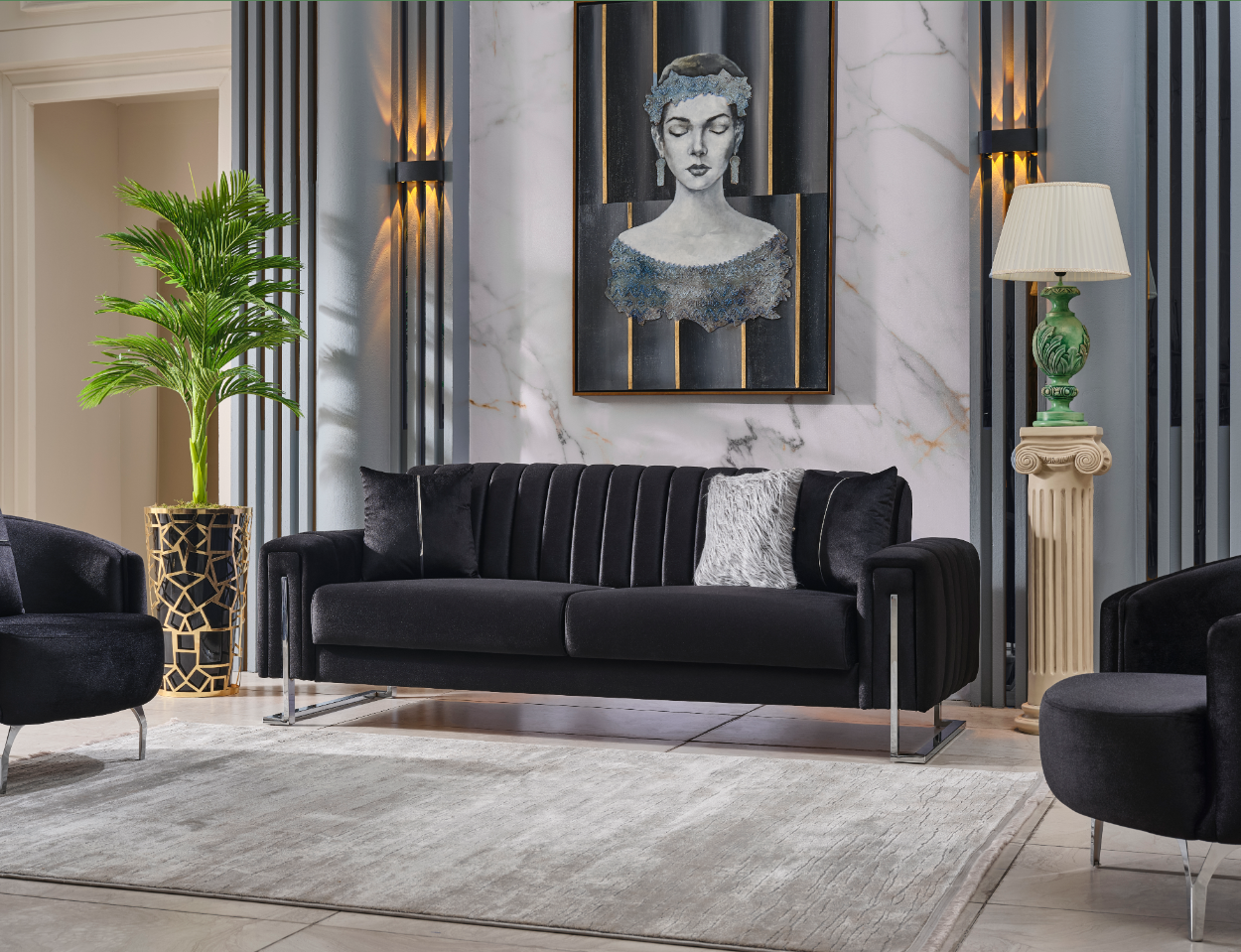 Serena Black Velvet Living Room Set [ETA: 04/30]