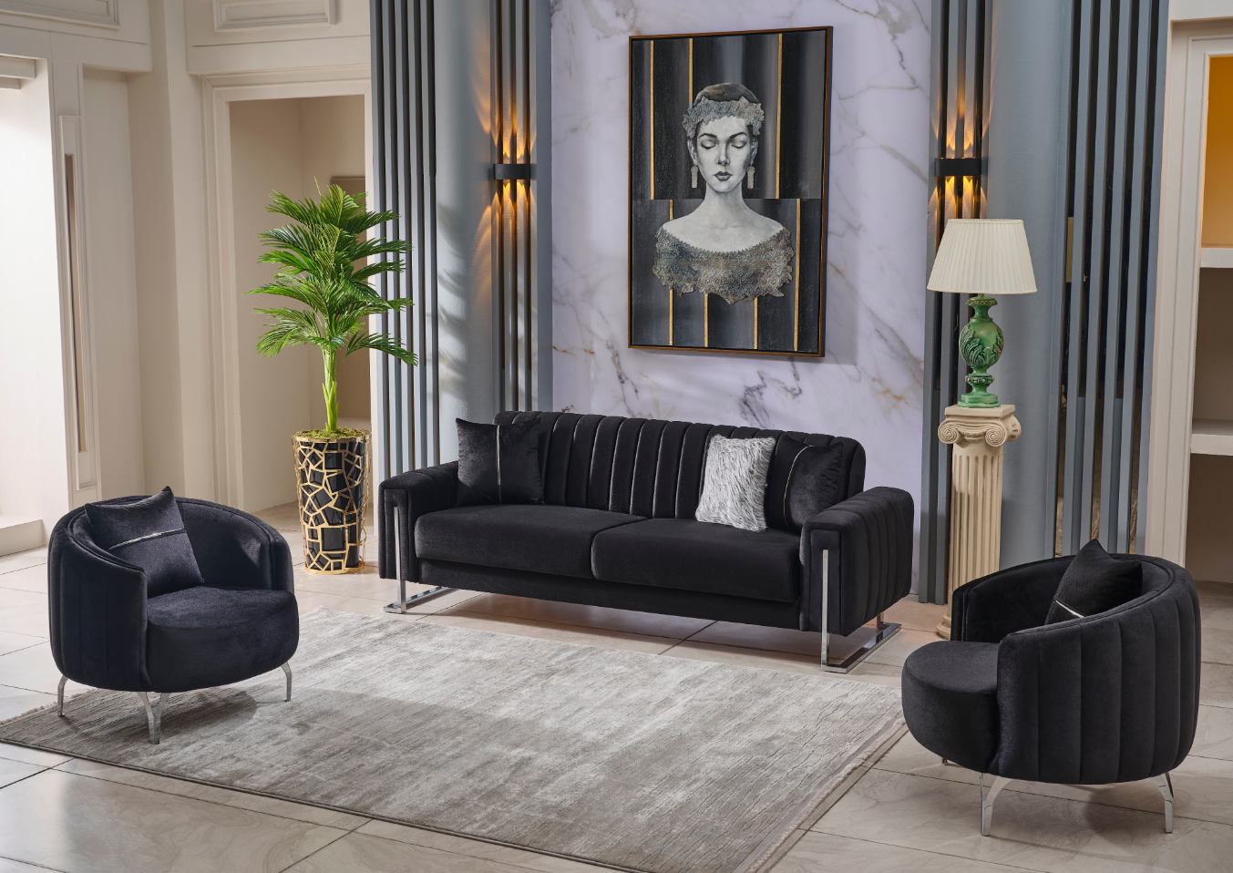 Serena Black Velvet Living Room Set [ETA: 04/30]