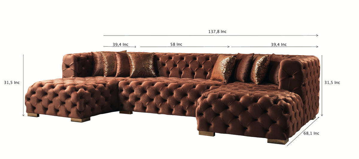 Seva Orange Velvet Double Chaise 138" Sectional
