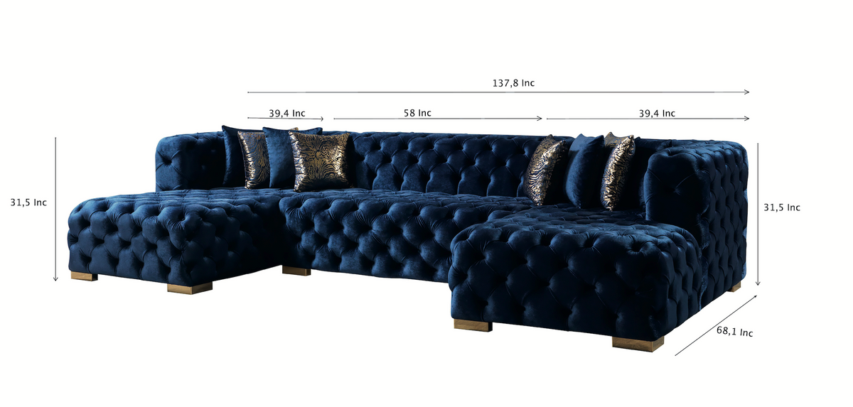 Seva Blue Velvet Double Chaise 138" Sectional
