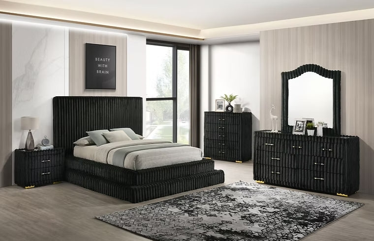 Micah Henley Black Upholstered Platform Bedroom Set