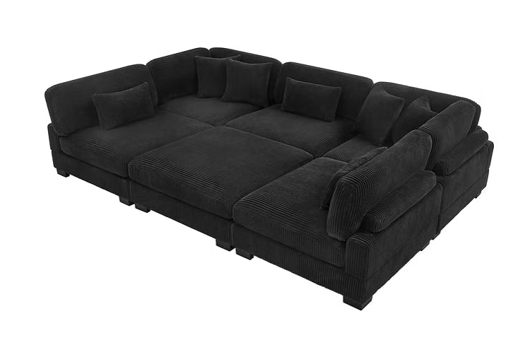 Supreme Black Soft Corduroy Sectional