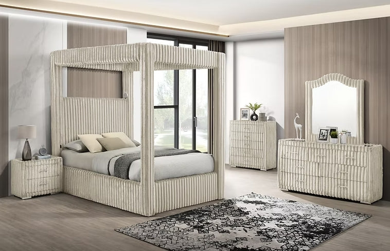 Atlam Henley Cream Upholstered Canopy Platform Bedroom Set