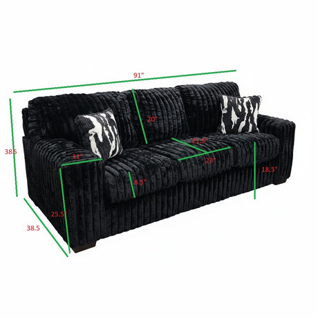 Austin Black Corduroy Sofa and Loveseat Set with Accent Pillows view 6