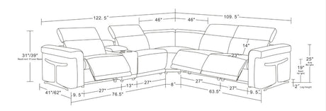 Lucca Light Grey 6-Piece Italian Leather Power Reclining Sectional with Storage Console and Adjustable Headrests view 7